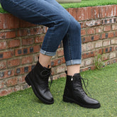 Botas de combate de diseño de piel de becerro plena flor, botas Derby con cordones